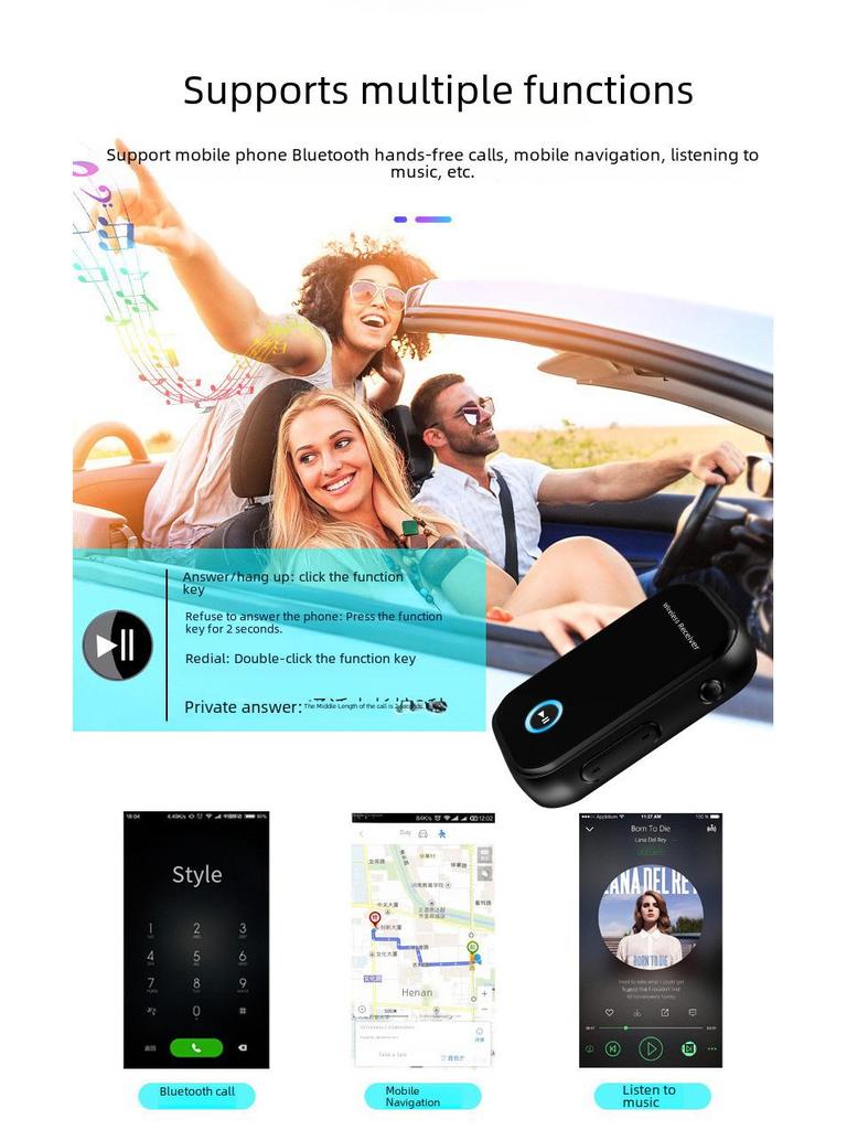 Car Bluetooth 5.0 Audio Receiver: 3.5mm AUX Adapter for Calls