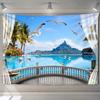 Beautiful Beach Scenery Window Painting Tapestry Wall Hanging Art Background Home Decor Aesthetics Outdoor Garden Poster