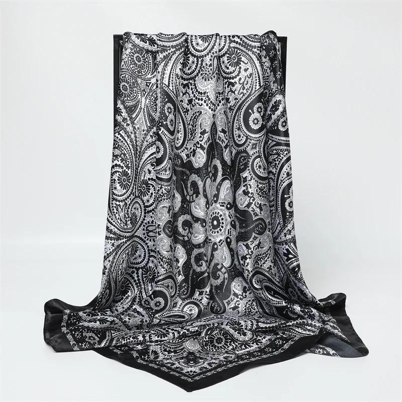 New Spring/Summer Orange Imitation Silk Neckerchief Outdoor Decoration Wraps for Women 90*90cm Cashew Print Square Scarf