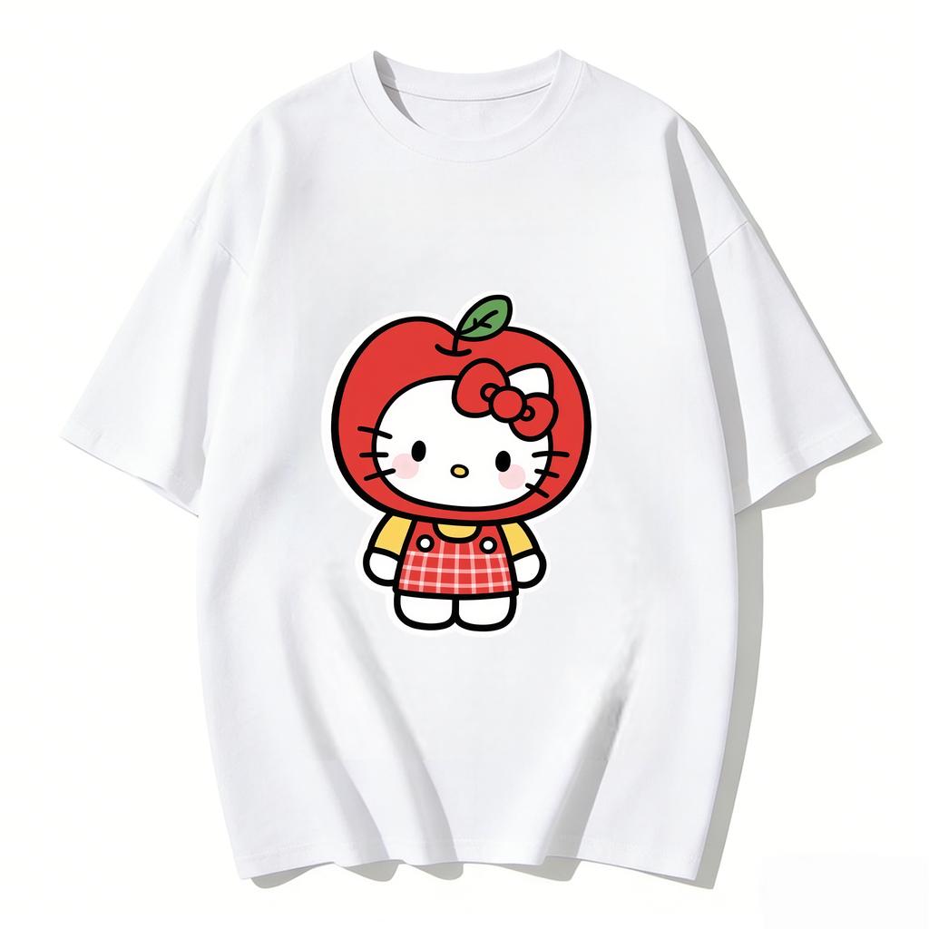 Летние футболки с принтом Hello Kitty для женщин, короткий рукав, 100% хлопок, семейные matching-наряды, топы, модные Y2k