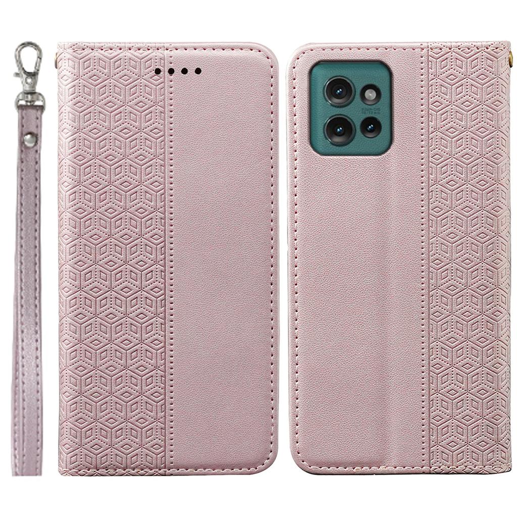 For Motorola Edge 50 5G Wallet Phone Case Strong Magnetic Checkered Pattern Imprint Leather Flip Cover