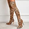 Boots Women's Skinny Boots Winter But Knee Boots Fashion Sexy Leopard Print Pointed Skinny Heel High Boots