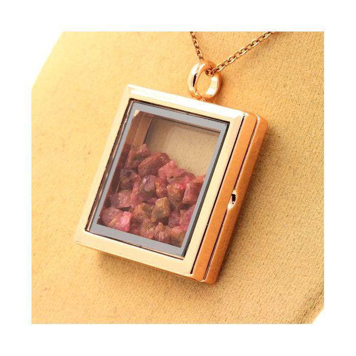 Pierres et Minéraux. Collier Spinelle brut. Modèle carré. Couleur Or rose.