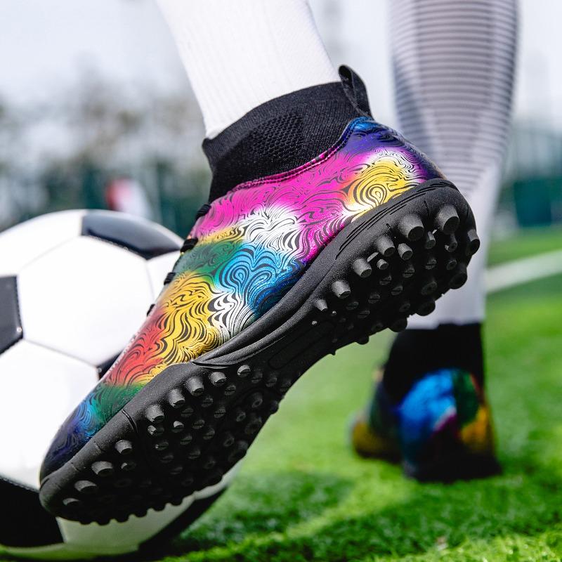35-46 мужские/женские высокие эластичные носки футбольные бутсы резиновая мягкая подошва с короткими ногтями искусственный газон кожа молодежные детские футбольные бутсы
