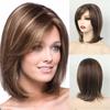 Mixed Brown Wigs for Women Synthetic Hair Short Bob Wigs with Side Bangs Natural Hair Mom Wig Female Highlights Heat Resistant