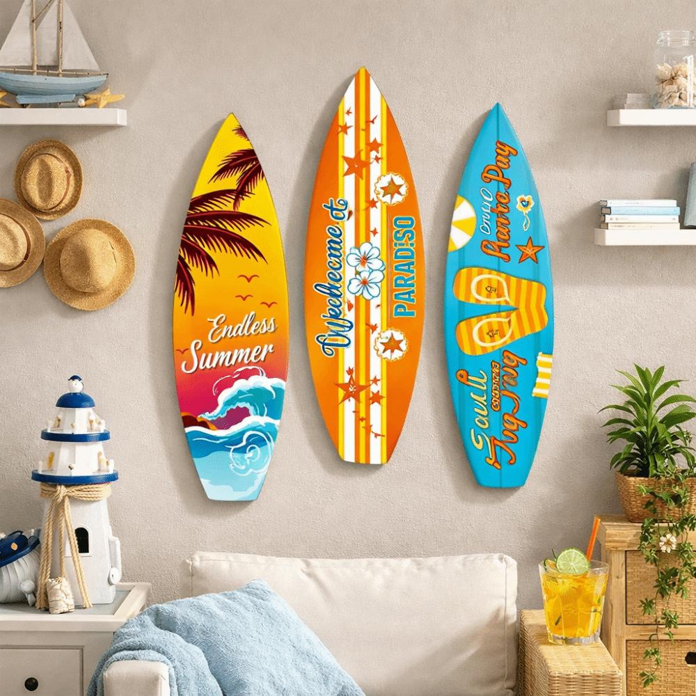 Retro Surfboard Wall Hanging Colorful Wooden Surfboard Sign Beach Surfboard Decor Beach Party