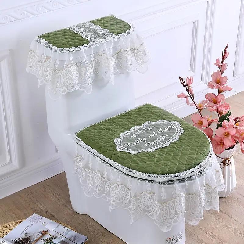 Сезонный универсальный коврик для сиденья для унитаза, бархатный кружевной чехол для унитаза на молнии в европейском стиле, пылезащитный чехол с принтом для унитаза
