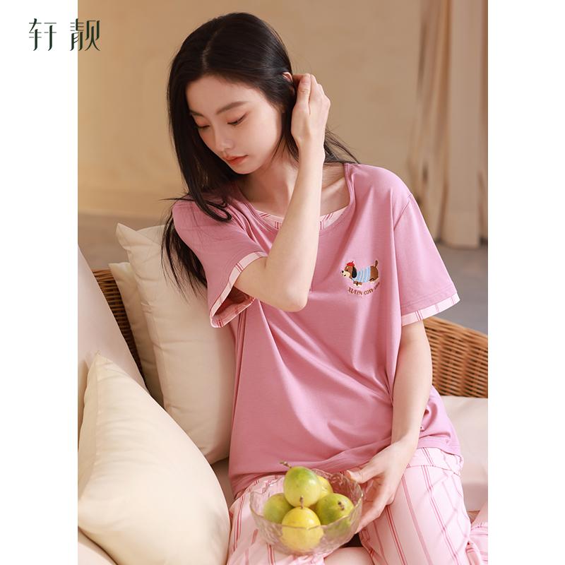Xuan Liang Pajamas Women's Summer Thin Modal Cotton Short sleeved Pants with Ice Silk Cool Feel Can be Wearing Outward Home Clothes Set