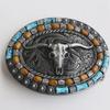 Zinc Western Cowboy Belt Buckle with Cow Skull & Horse Head