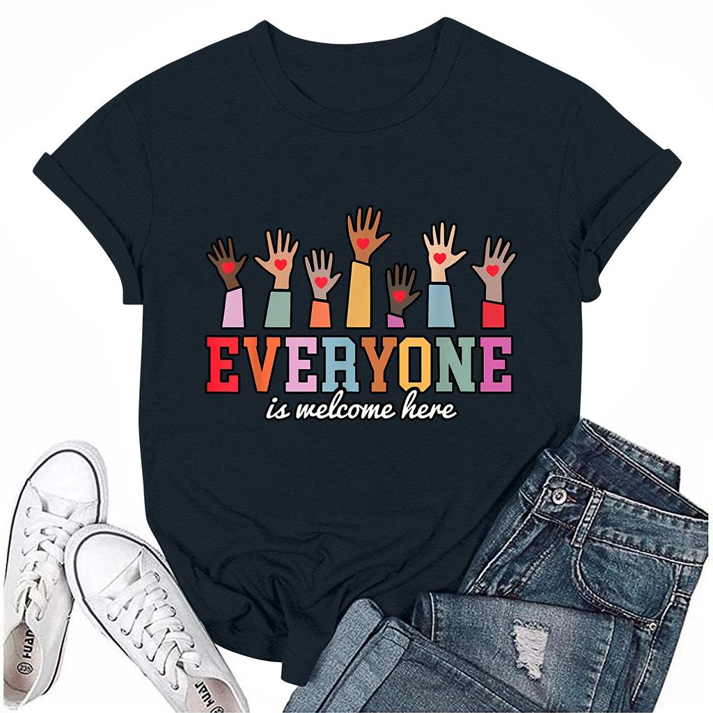 Взрослые Повседневные Ежедневные Круглый вырез с принтом Короткие рукава Футболка Топ с буквами