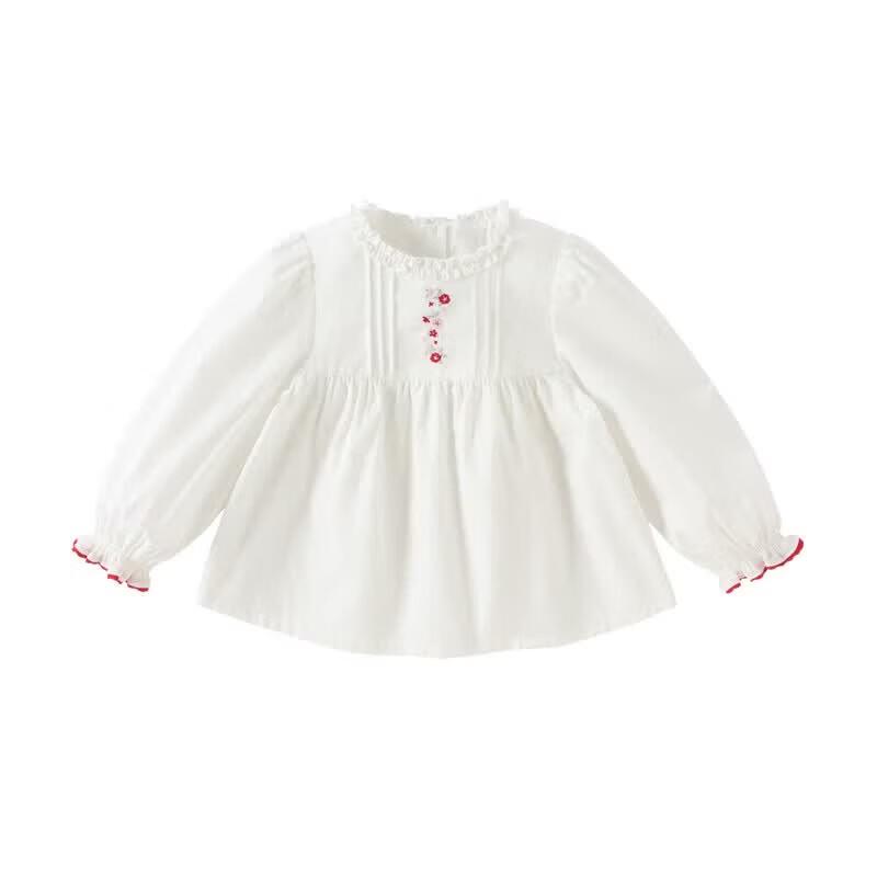 DAVE & BELLA Girls' Long Sleeve Embroidered Collar Shirt