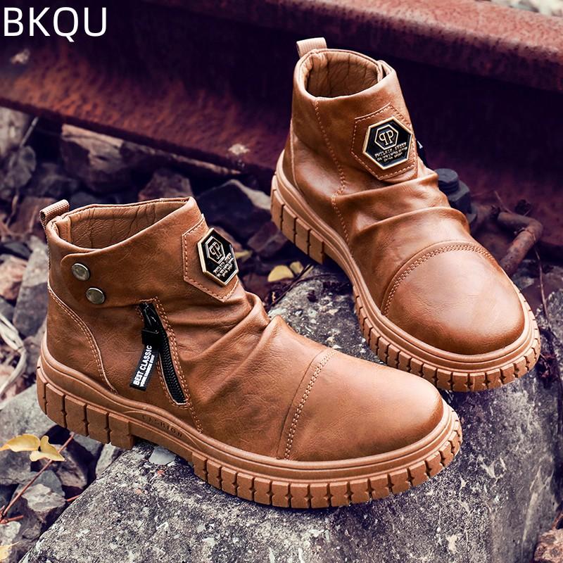 Трендовые мужские ботинки для инструментов в британском стиле с толстой подошвой и круглым носком, удобные модные, пригодные для носки, на открытом воздухе, повседневные, нескользящие, трендовые, большой размер