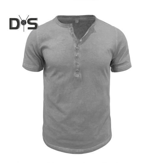 Мужская футболка с воротником Генри, короткий рукав, однотонная футболка с воротником на пуговицах, повседневная футболка-пуловер для спорта, путешествий, офиса