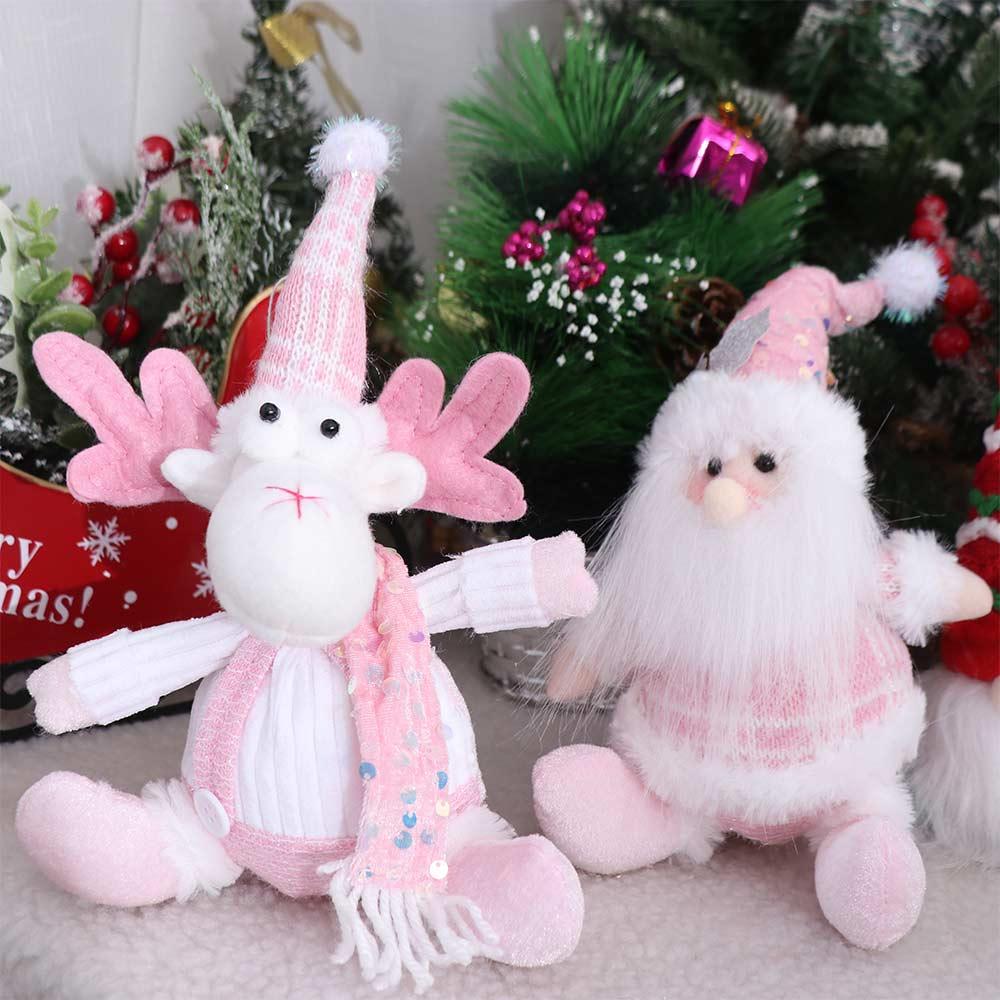 Sitting Knitted Elk Snowman Doll Realistic Christmas Pink Doll Decorations Kids Birthday Christmas