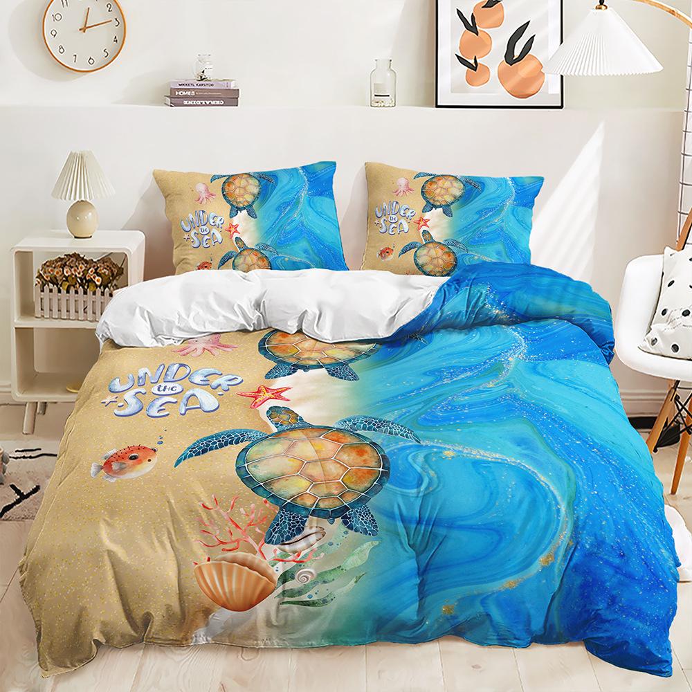 Three-Piece Underwater World Sea Turtle Quilt Cover Digital Printing Kit Two-Piece Set