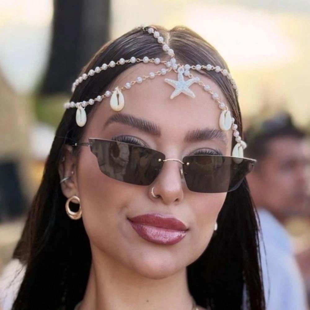 Pearl Bohemian Hair Chain Ocean Style Beaded Head Piece Boho Head Chain  Beach Vacation