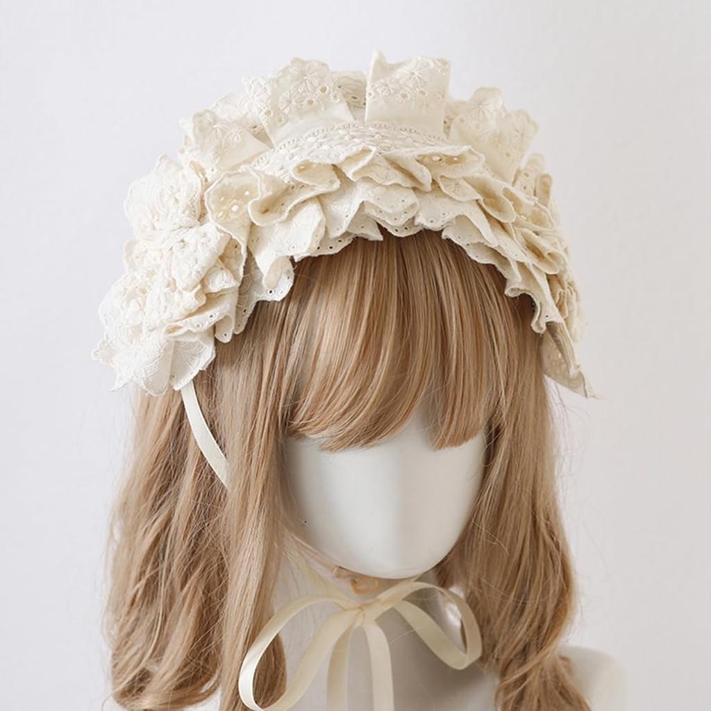 [Toku and Yuu] Lolita Head Dress, Bow, Lace Hair Accessory, Bonnet, Embroidered, Gothic, Girls, Maid Hair, Mori Girl, With Ribbon, Cute, Princess,