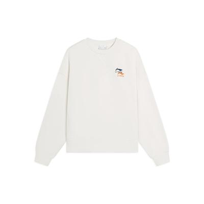 Li Ning Sports Lifestyle Series SS22 Однотонная толстовка с вышитым логотипом и длинным рукавом, женская толстовка белого цвета AWDSF70-1