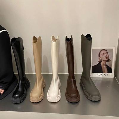 Маленькая задняя молния длинные рыцарские сапоги женские сапоги 2025 новый осенне-зимний хаки летние сапоги средней длины