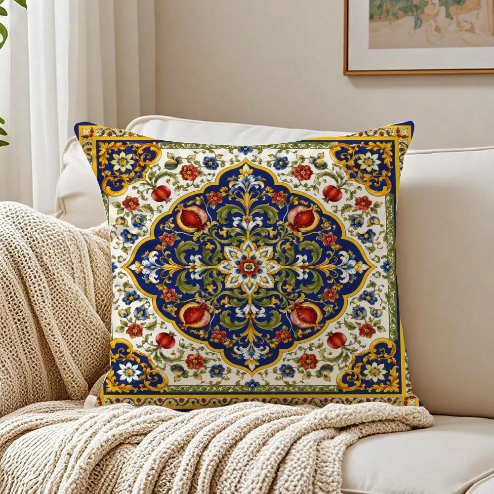 Fashion Retro Plaid Sun Geometry Art Cushion Cover Breathable Cushion Covers Machine Washable WrinkleResistant Soft Durable