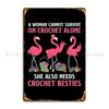 Love Crochet And Crochet Besties Pink Flamingo Metal Plaque Poster Club Bar Create Retro Iron Tin Sign Poster