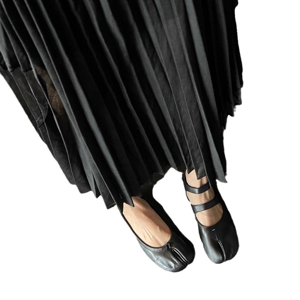 Версия из коровьей кожи~ 2025 новые туфли Мэри Джейн с раздвоенным носком серебристые одинарные женские туфли облачные балетки на плоской подошве туфли бабушки