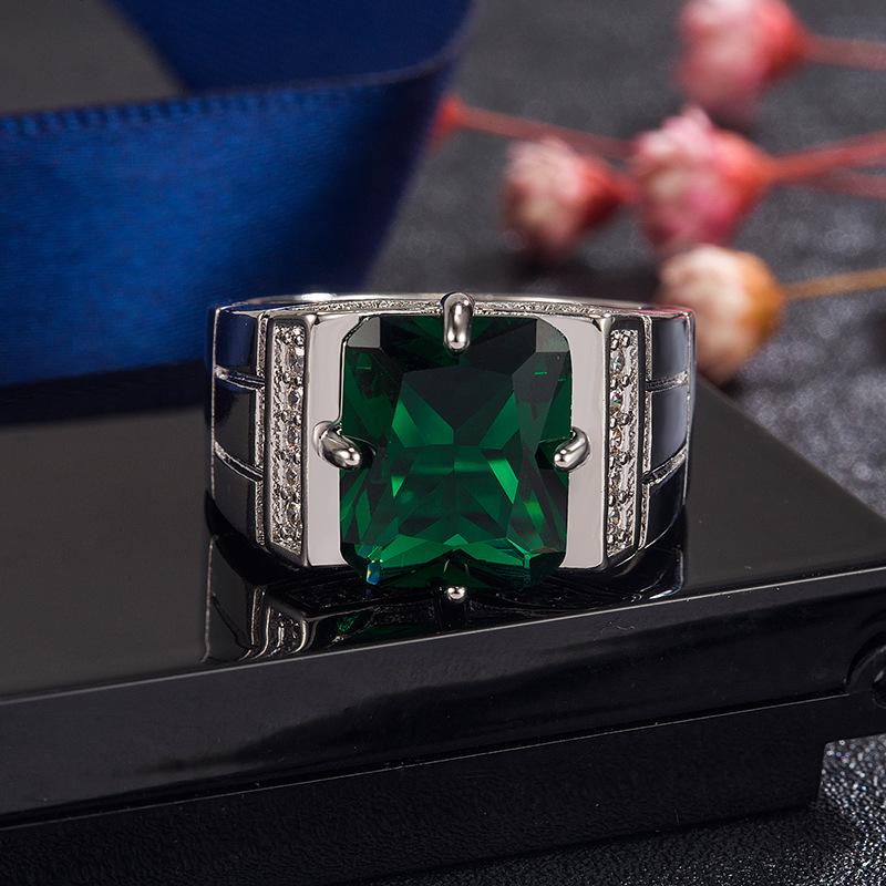 Men's Rhinestone Emerald and Sapphire Ring - European/American Style, Multi-Color Domineering Design Jewelry