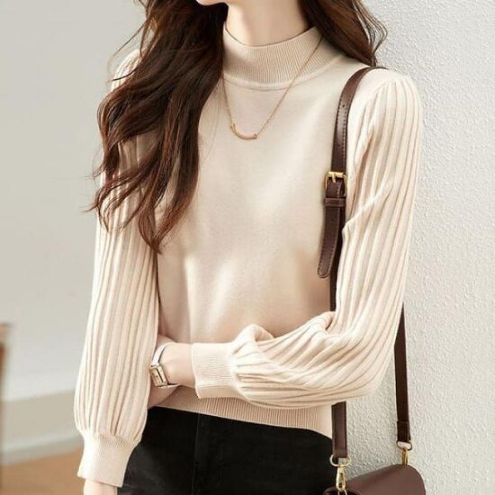 Navava Women Luxury Rib Mock Neck Long Sleeve Knit Top Nk2821