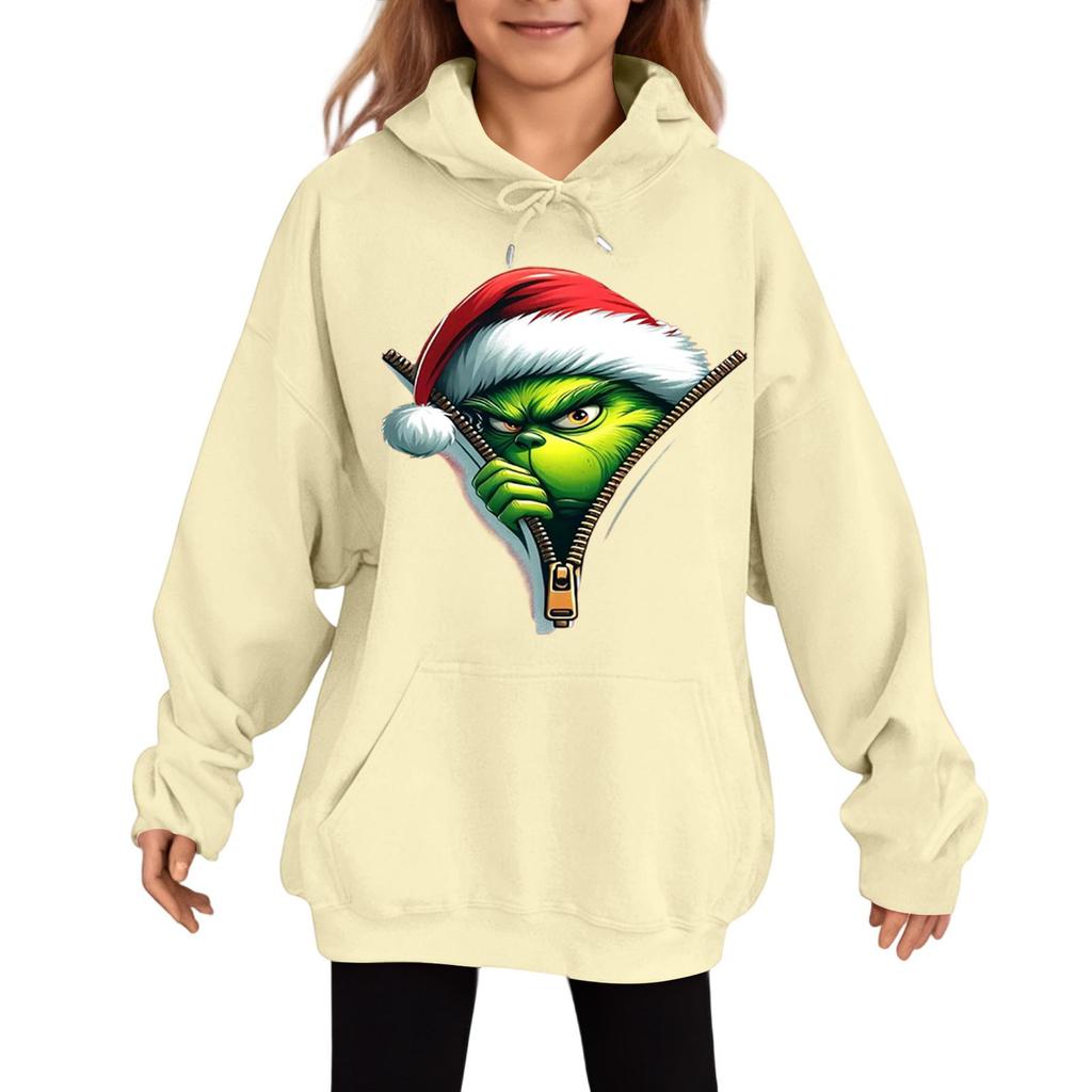 Детская модная повседневная толстовка с капюшоном свободного кроя с длинными рукавами и рождественским принтом