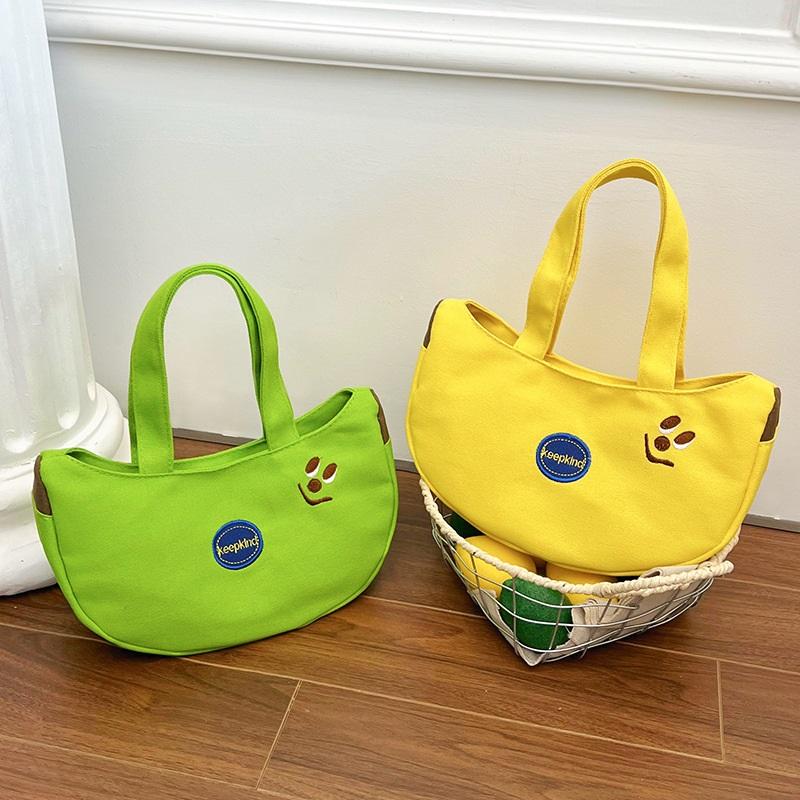 Cartoon embroidered banana bag, cute childlike canvas bag, convenient handbag for office workers, mother's hand bag when going out