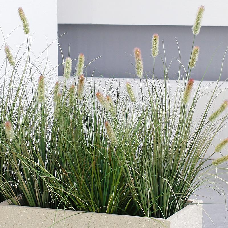 Bulrush Cat's Tail Reed: Artificial Green Plant Bundle for Landscaping & Courtyard Decor