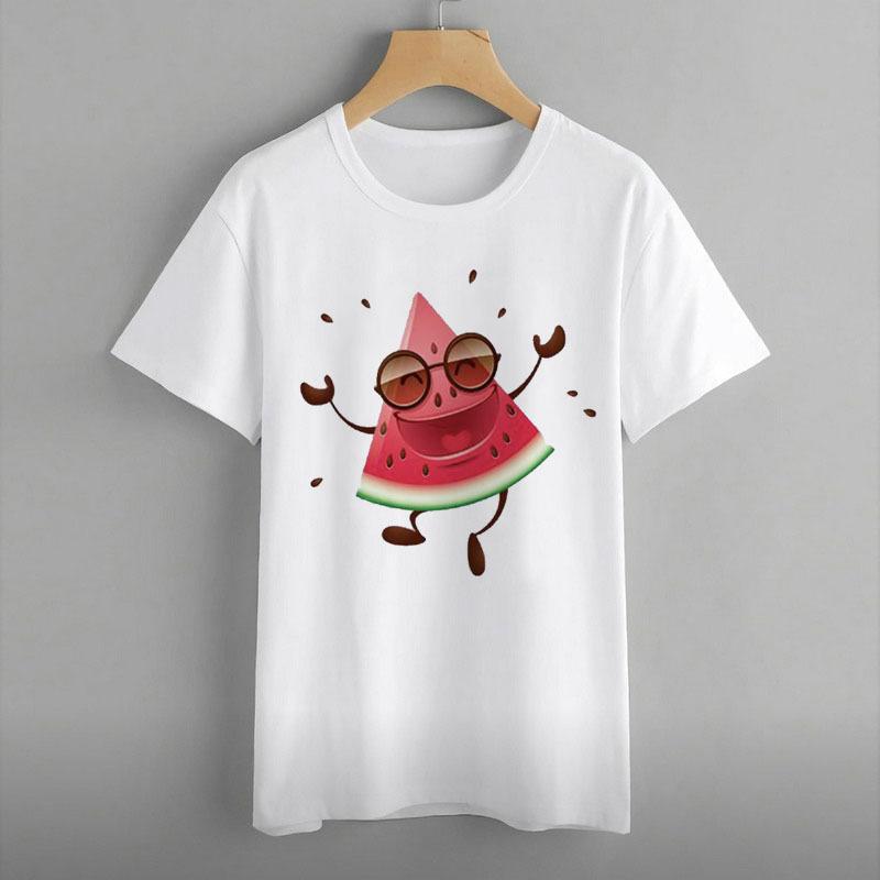 Женская одежда, принт с изображением арбуза, ананаса, банана, фрукта, круглый вырез, топ с короткими рукавами