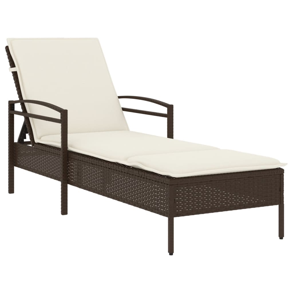 Brown Sun Lounger with Cushion 63x200x81 cm Poly Rattan