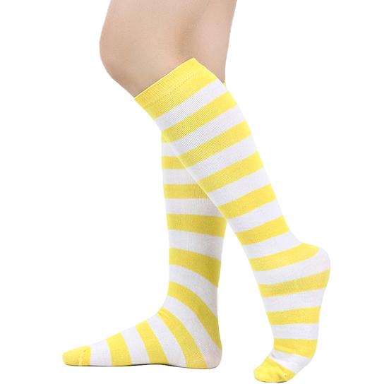 Women Striped Knee-high Socks Colorful Stretchy Knee-length Socks Ribbed Leg Warmers for Costume Party Street Daily Wear