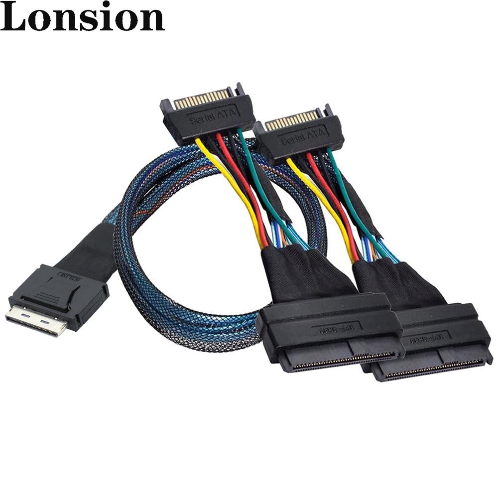 Кабель OCuLink PCIe SFF-8611 8X на двойной SFF-8639 U.2 с 15-контактным разъемом SATA "папа"