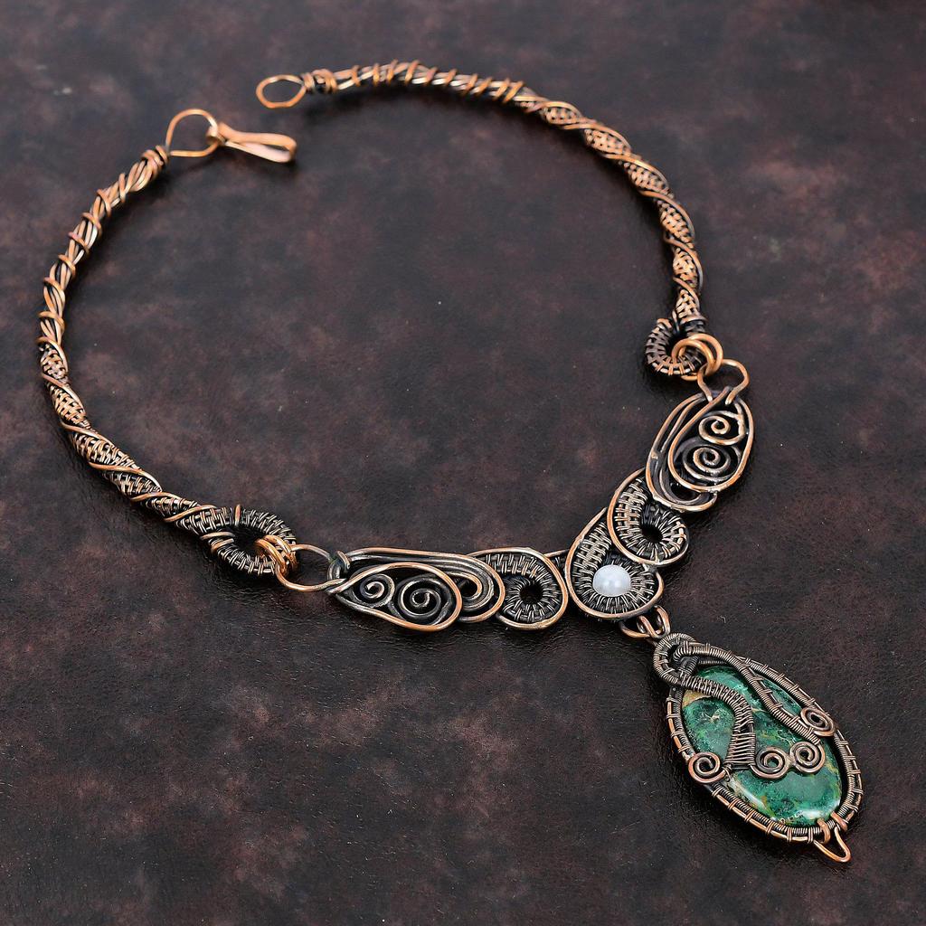 Ожерелье из куприта и хризоколлы, медная проволока, ожерелье из драгоценных камней, медная проволока ручной работы, ювелирные изделия, ожерелье из радужного лунного камня, подарок для мамы