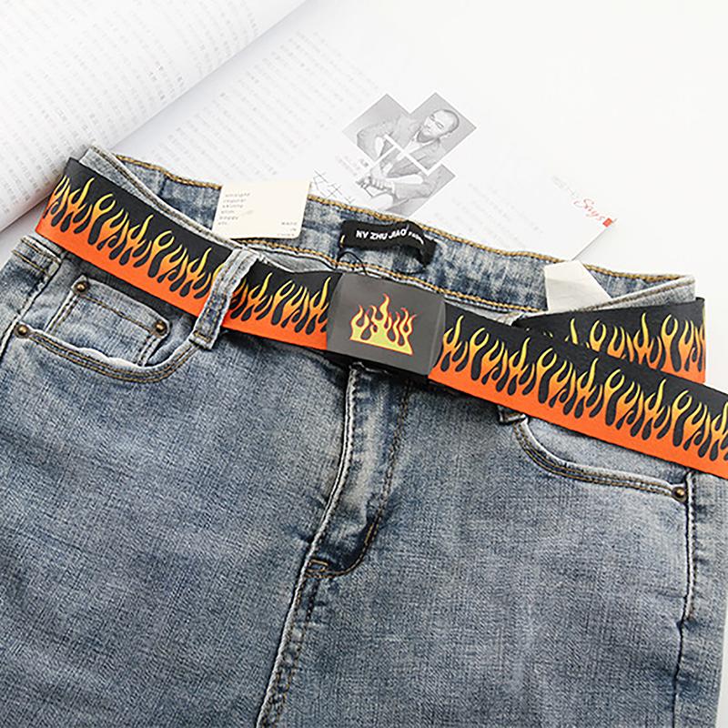 Hip Hop Men'S Canvas Belt Personalized Casual Flame Belt Designer Belts For Women Cowboy Strap Punk