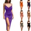 Women's Fashion Sexy Casual Temperament Solid Color Long Slit Sling Backless Dress