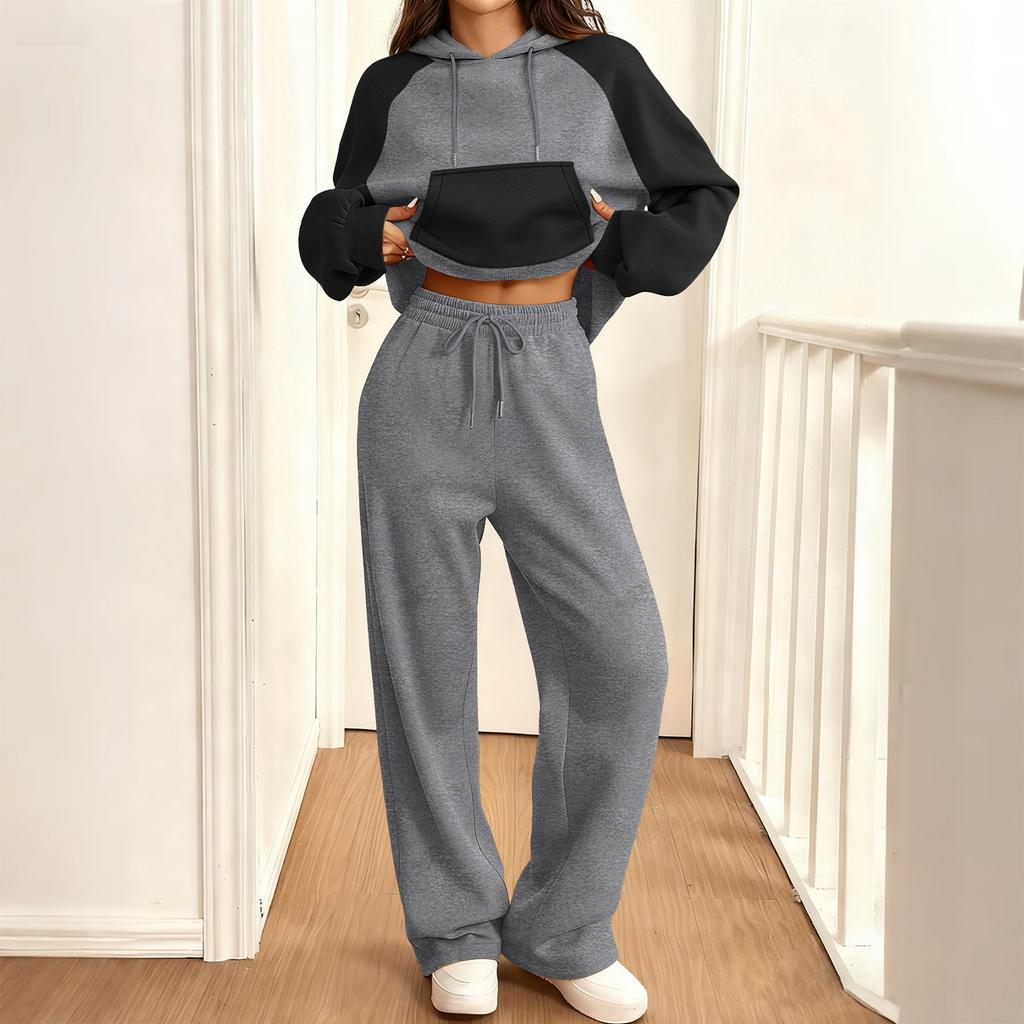 Женский ,Флисовый с блоками,Теплый Повседневный Спортивный С длинным рукавом Комплект толстовки с подкладкой