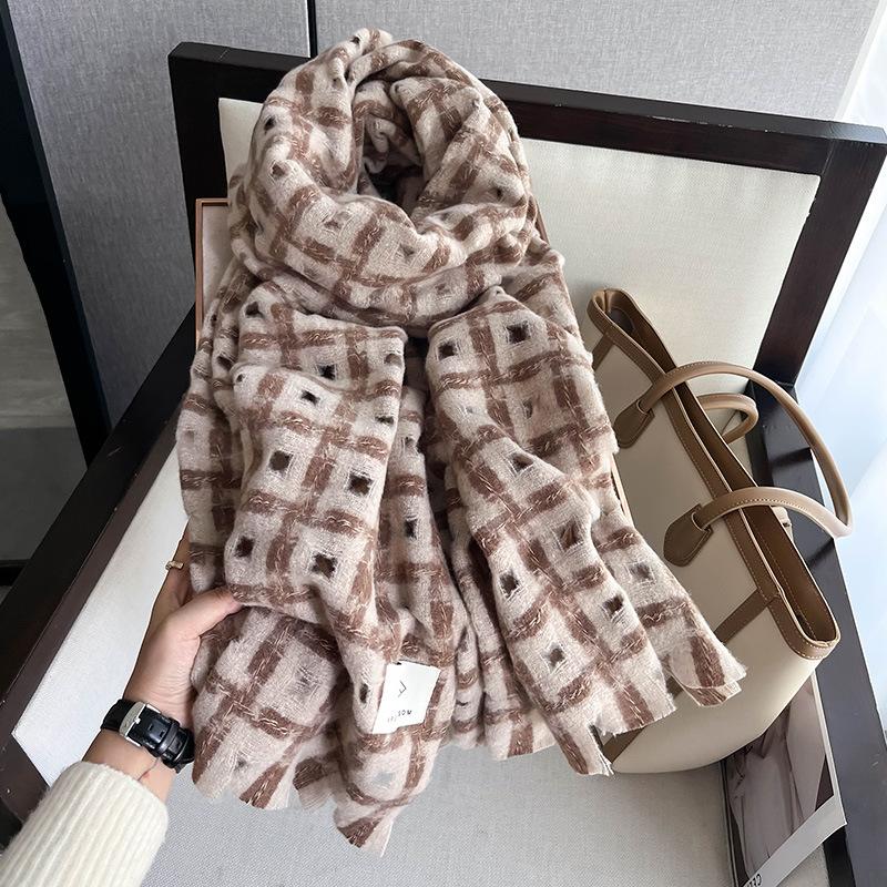 New Korean Version Scarves for Men and Women In Autumn and Winter, Checkered Couple Dual-purpose Warm and Windproof Scarf Shawl