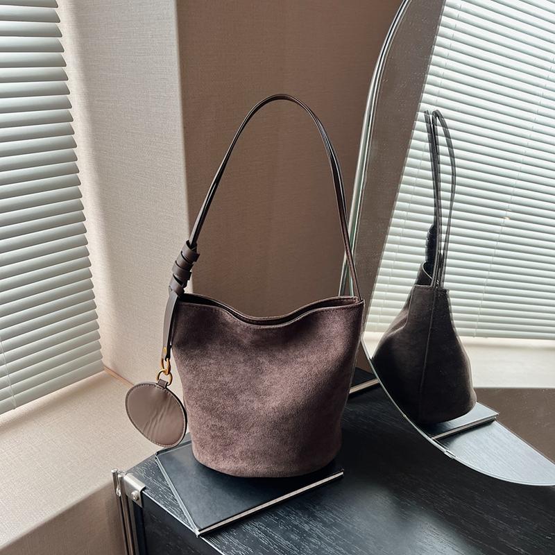 Корейская нишевая замшевая сумка-ведро в стиле ретро, универсальная сумка через плечо, женская сумка-тоут