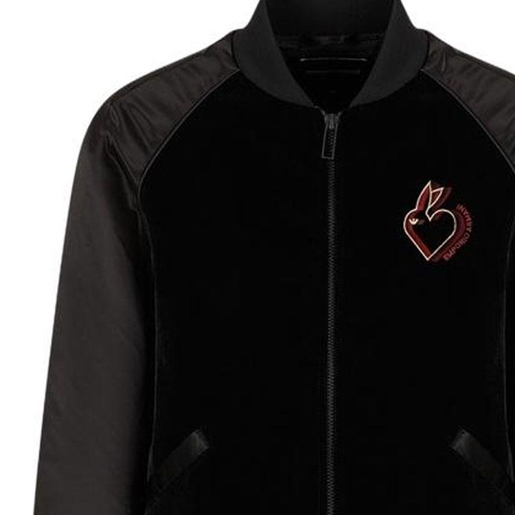 EMPORIO ARMANI Year Of The Rabbit Puffer Jackets Men's Black Baseball Collar Moderate 3R1BD5-1NSAZ-0999
