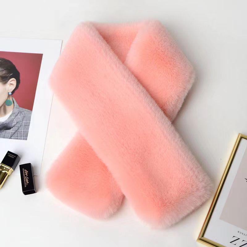 Женский зимний меховой шарф, однотонный, с крестиком, корейская версия, утолщенный, мягкий, плюшевый, воротник, рождественский шарф