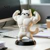 Small Animal Sculpture 3D Printed Muscle Cat Figurine, Funny Strong Desk Ornament for Desktop Decoration Home Office, Creative with Base, Unique Gift