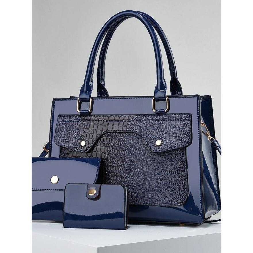 Женская деловая сумка большой емкости для поездок на работу, яркая кожаная женская сумка для девочек, сумка через плечо из трех частей, крокодиловая декоративная