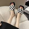 2024 New Summer Women's Slippers Fashion Woven Checkerboard Sandals Open Toe Women Sandals Square Toe Flat Casual Shoes Slippers