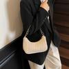 Elegant Bohemian Straw Shoulder Bag Square Solid Color Weave Underarm Bag Chain Zipper Beach Handbag Summer