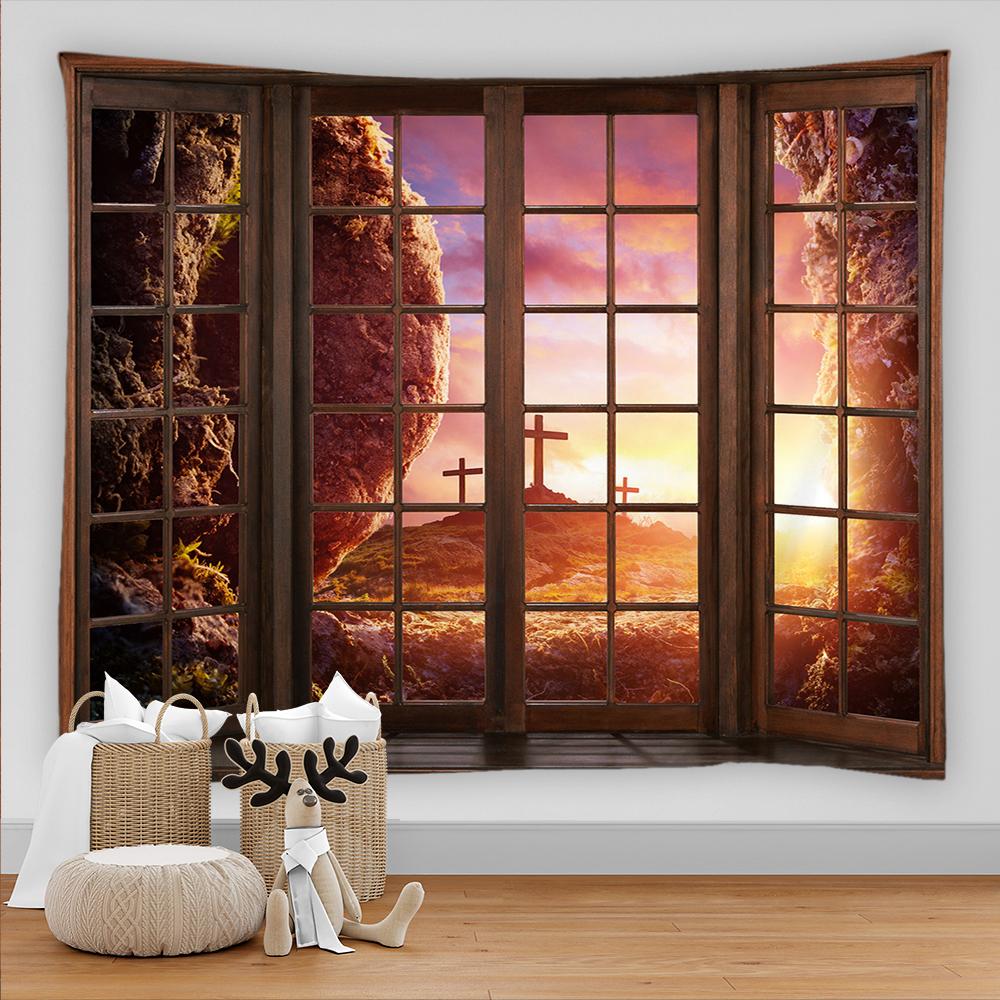 3D вид из окна, украшение, гобелен, настенный гобелен в стиле хиппи, декоративный гобелен в стиле бохо, настенный гобелен для спальни, общежития