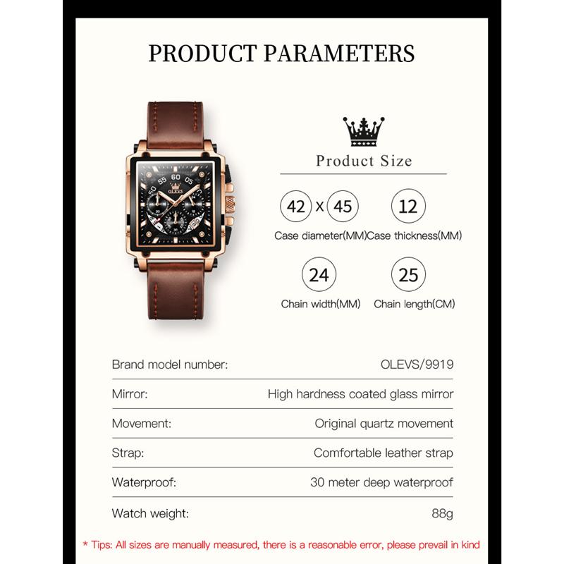 OLEVS 9919 Квадратные многофункциональные спортивные кварцевые настольные светящиеся мужские часы с подарочной коробкой