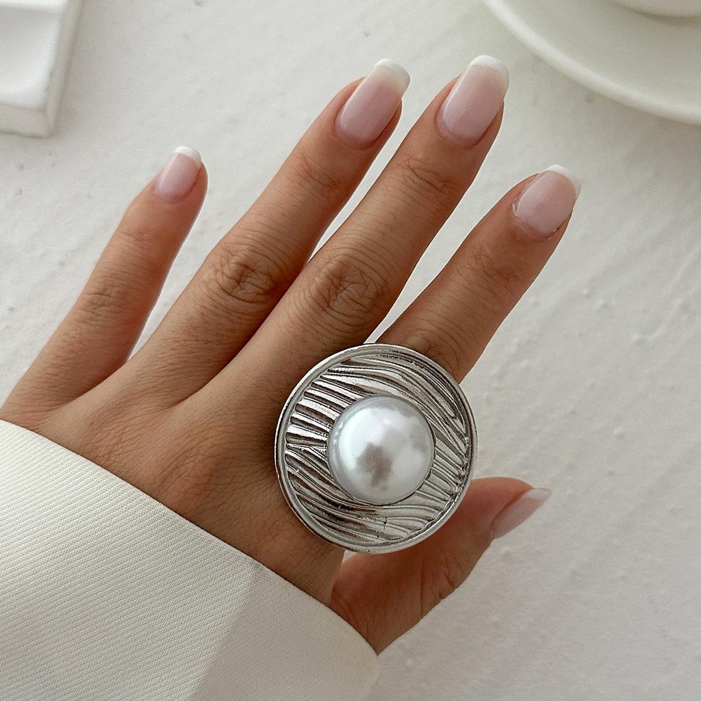 Jewelry, Irregular Hollow Wound Imitation Pearl Ring, Wind Niche Alloy Open Ring